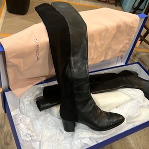 Stuart Weitzman black leather with stretch high knee boot